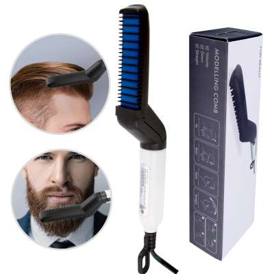 BJI Sales11 Electric Ceramic Beard Straightening Brush Comb Iron Hair Straightener for Men